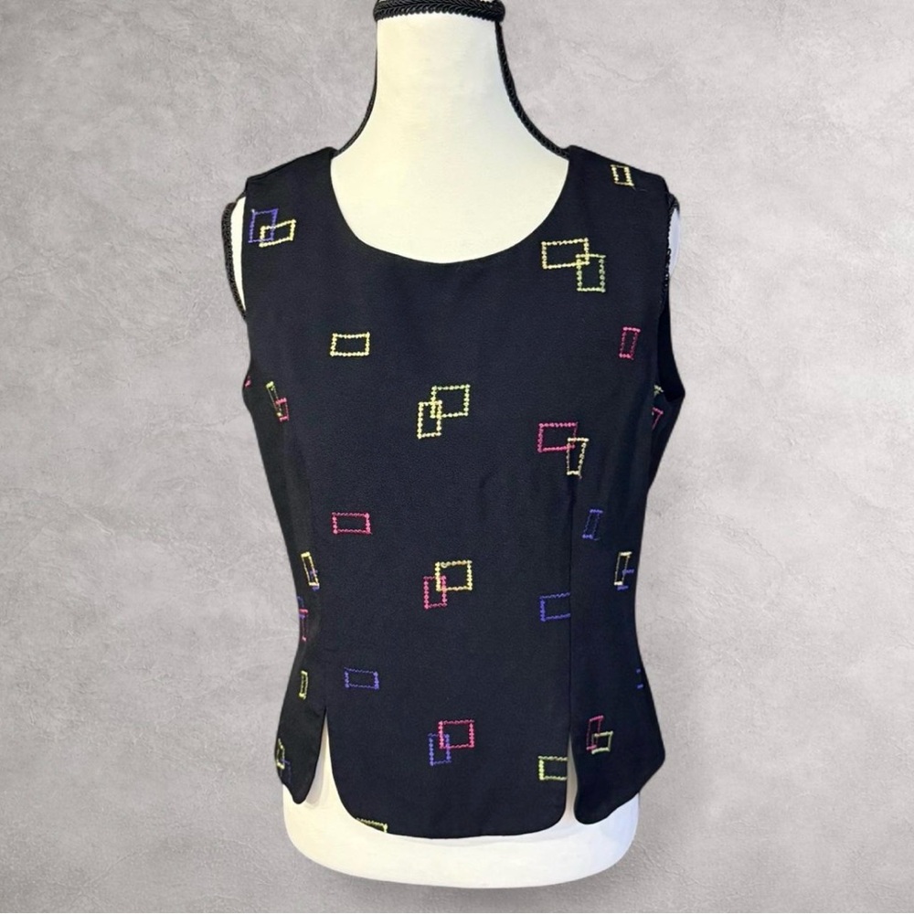 Dress Barn Black Tank Top with Colorful Geometric Design‎